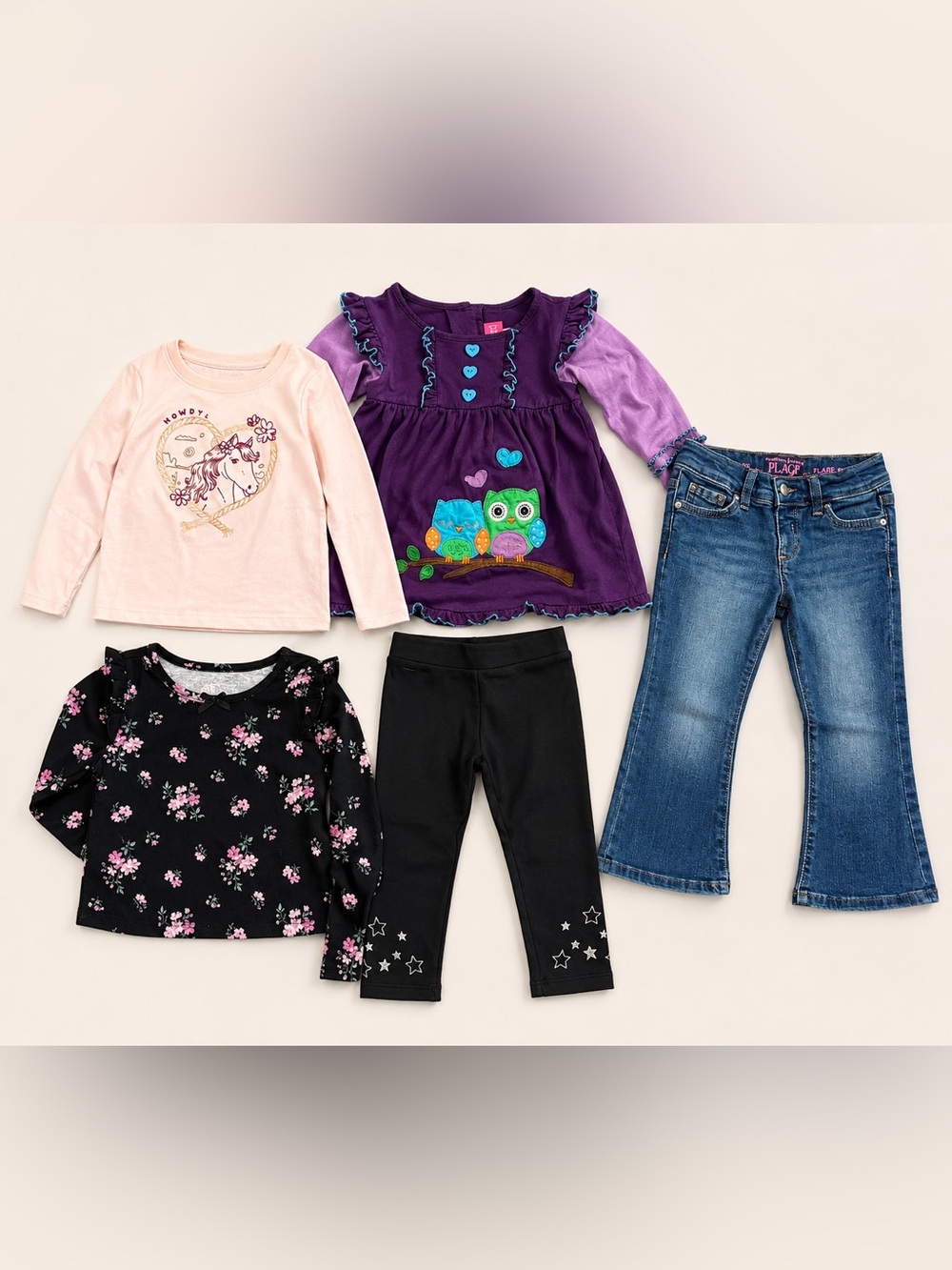 Toddler Girl 2T Clothing Bundle Lot NWT Jeans Leggings Tops Dress 5 Pc